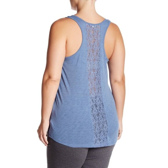 PJ Salvage Lace Inset Racerback Tank Top Cami 1X Denim Blue New - Picture 1 of 2